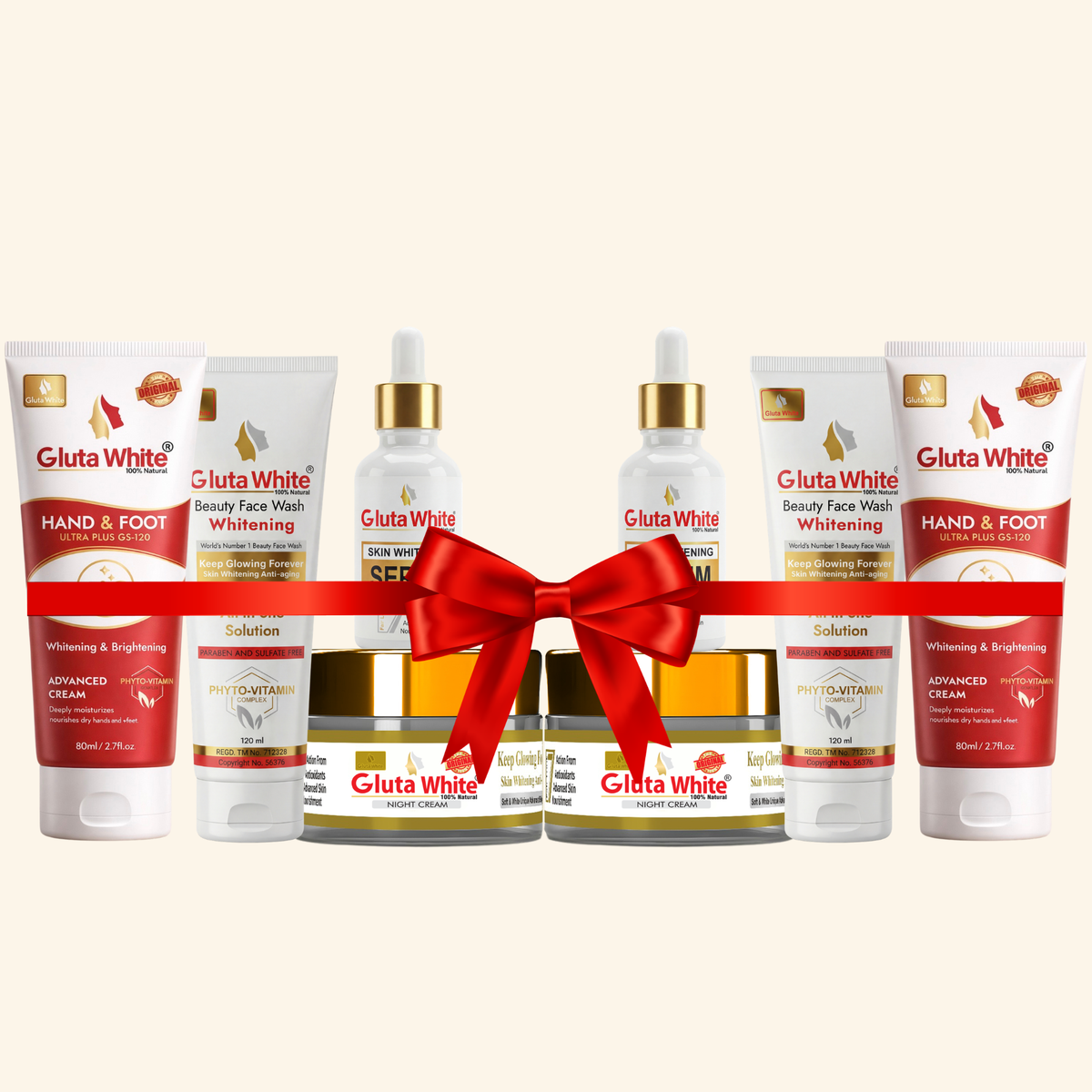 Gluta White Night Craem Pack Of 2 + Face Wash Pack Of 2 + Whitening Serum Pack Of 2 + Hand & Foot Cream Pack Of 2