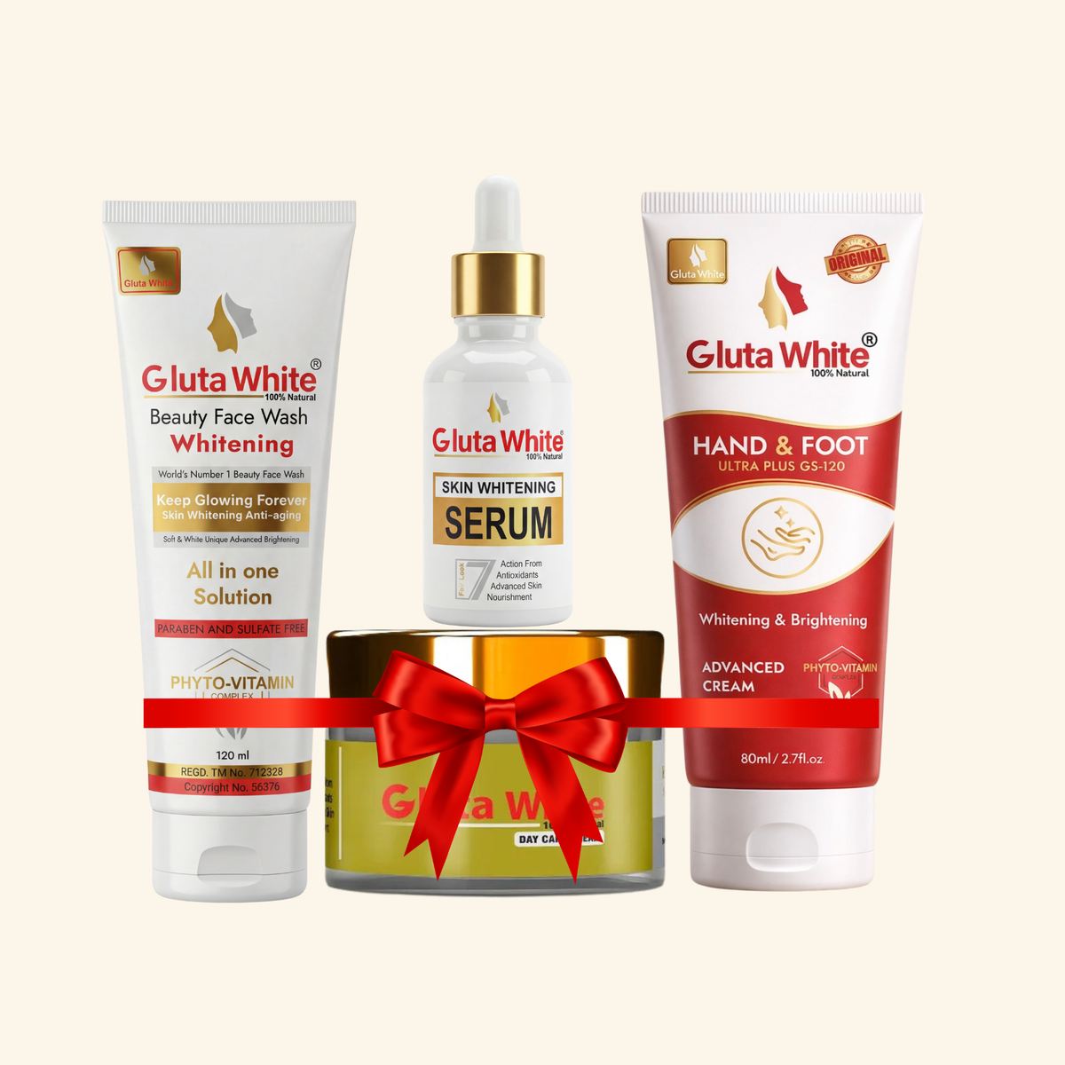 Gluta White Day Cream + Face Wash + Hand & Foot Cream + Whitening Serum