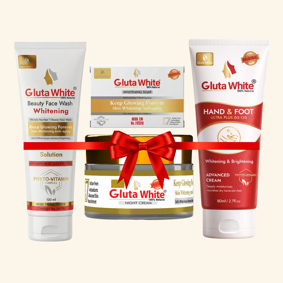 Gluta White Night Craem + Face Wash + Hand & Foot Craem + Whitening Soap