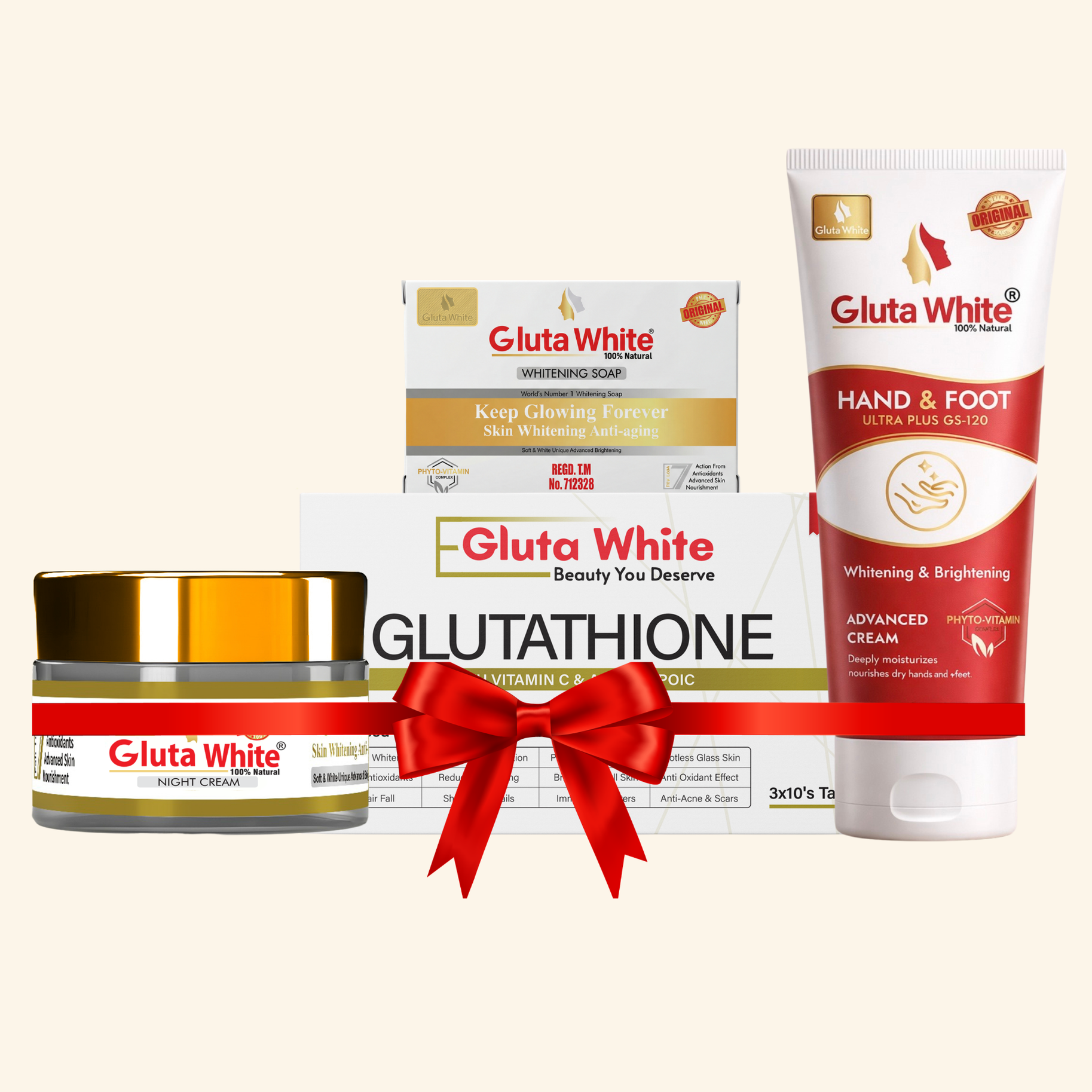 Gluta White Night Craem + Hand & Foot Craem + capsule + Whitening Soap
