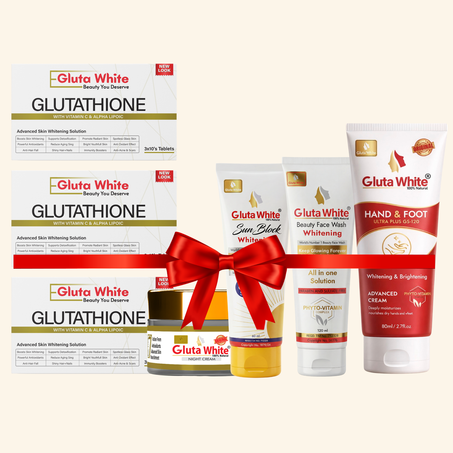 Gluta White Night Craem + Face Wash + Sun Block + Hand & Foot Cream + Pack Of 3 Capsules
