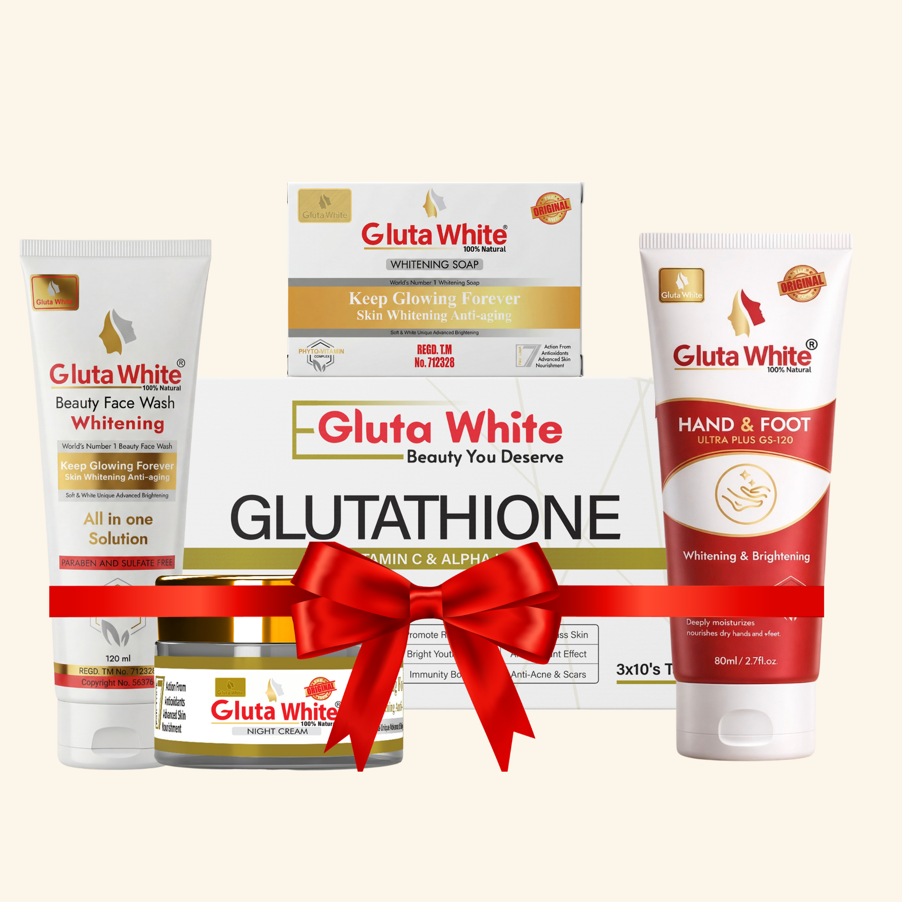 Gluta White Night Craem + Face Wash + Hand & Foot Craem + capsule + Whitening Soap