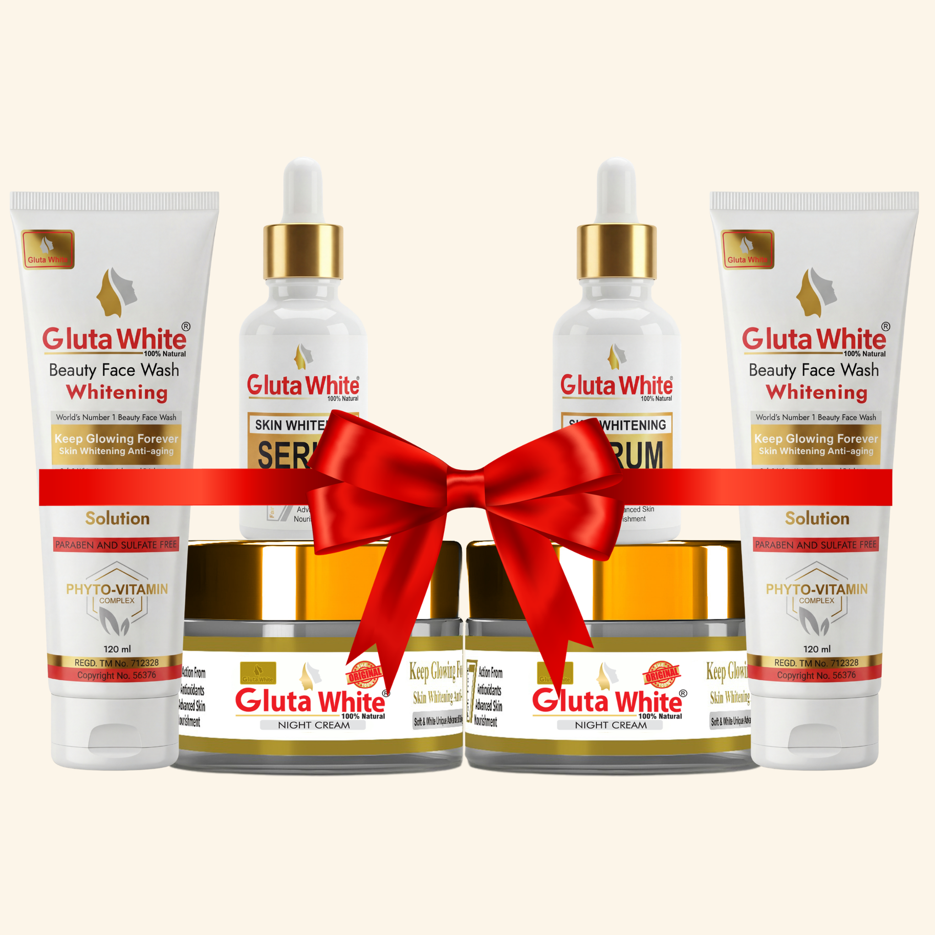 Gluta White Night Craem Pack Of 2 + Face Wash Pack Of 2 + Whitening Serum Pack Of 2