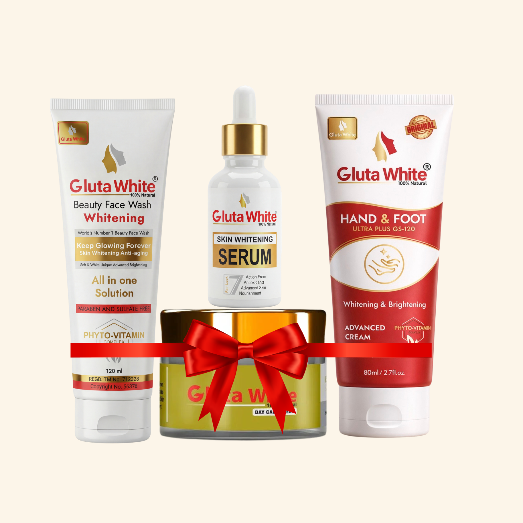 Gluta White Day Cream + Face Wash + Hand & Foot Cream + Whitening Serum