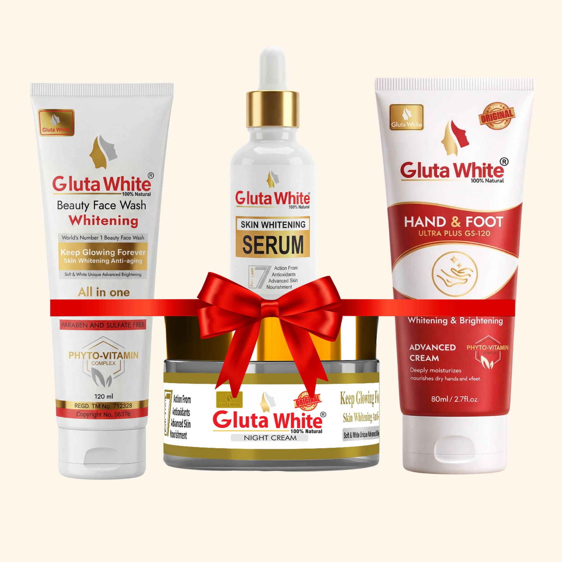 Gluta White Night Craem + Face Wash + Hand & Foot Craem + Whitening Serum