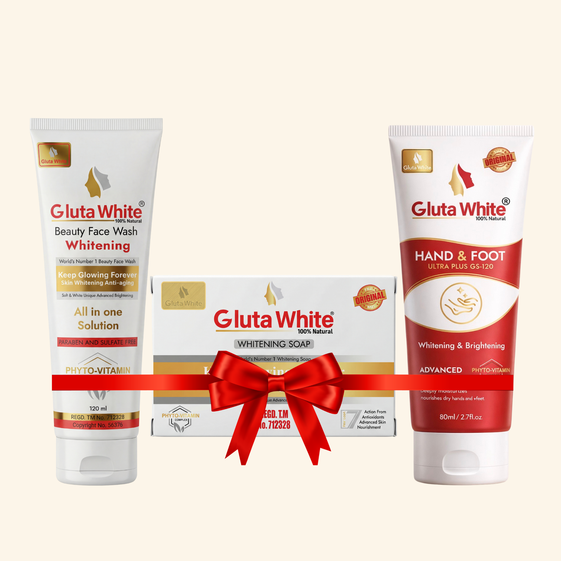 Gluta Whita Face Wash + Hand & Foot Craem + Whitening Soap