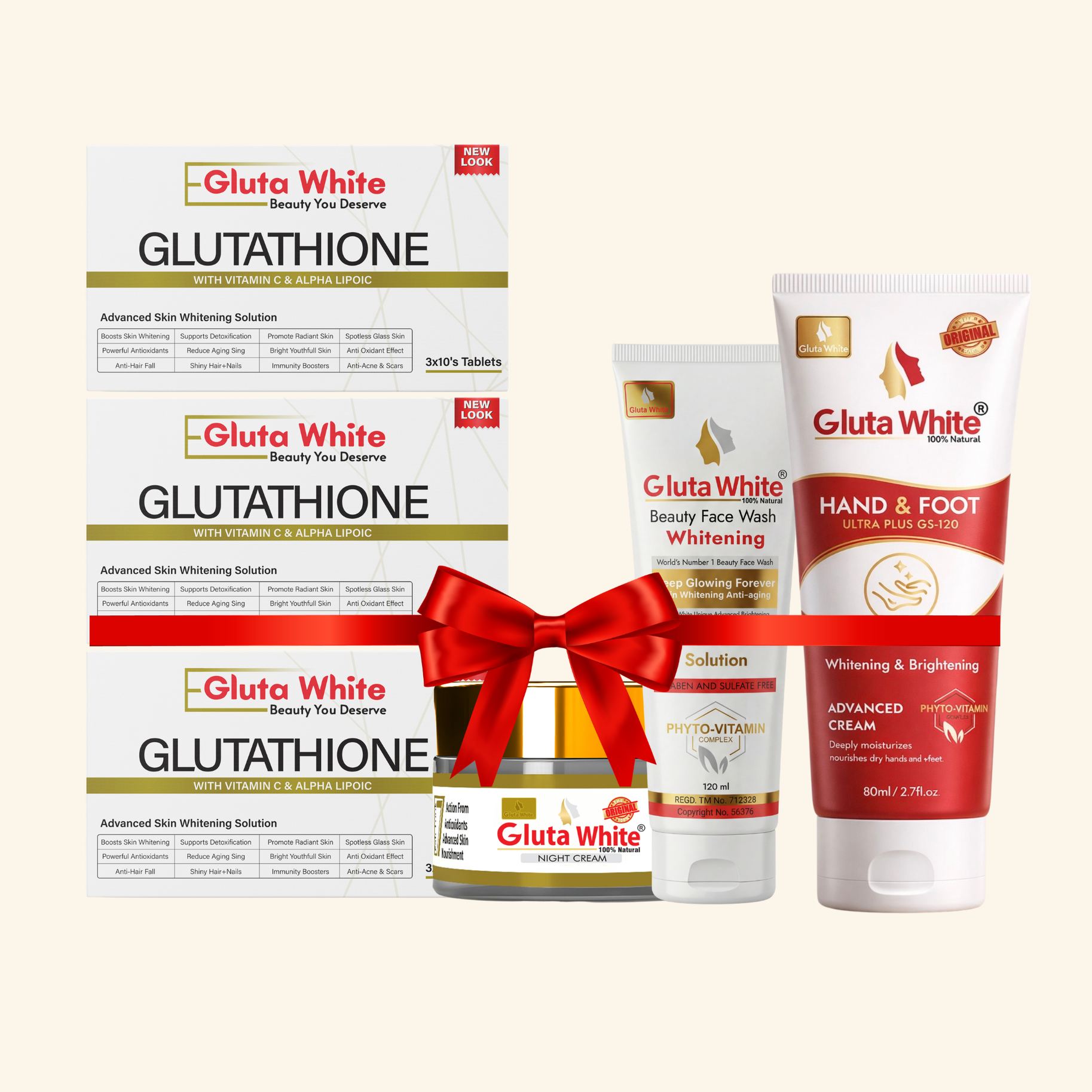 Gluta White Night Craem + Face Wash + Hand & Foot Cream + Pack Of 3 Capsules